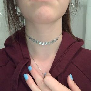 Silver star choker necklace adjustable length